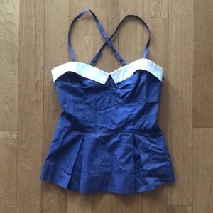 In God We Trust blue white pleated tank top Small